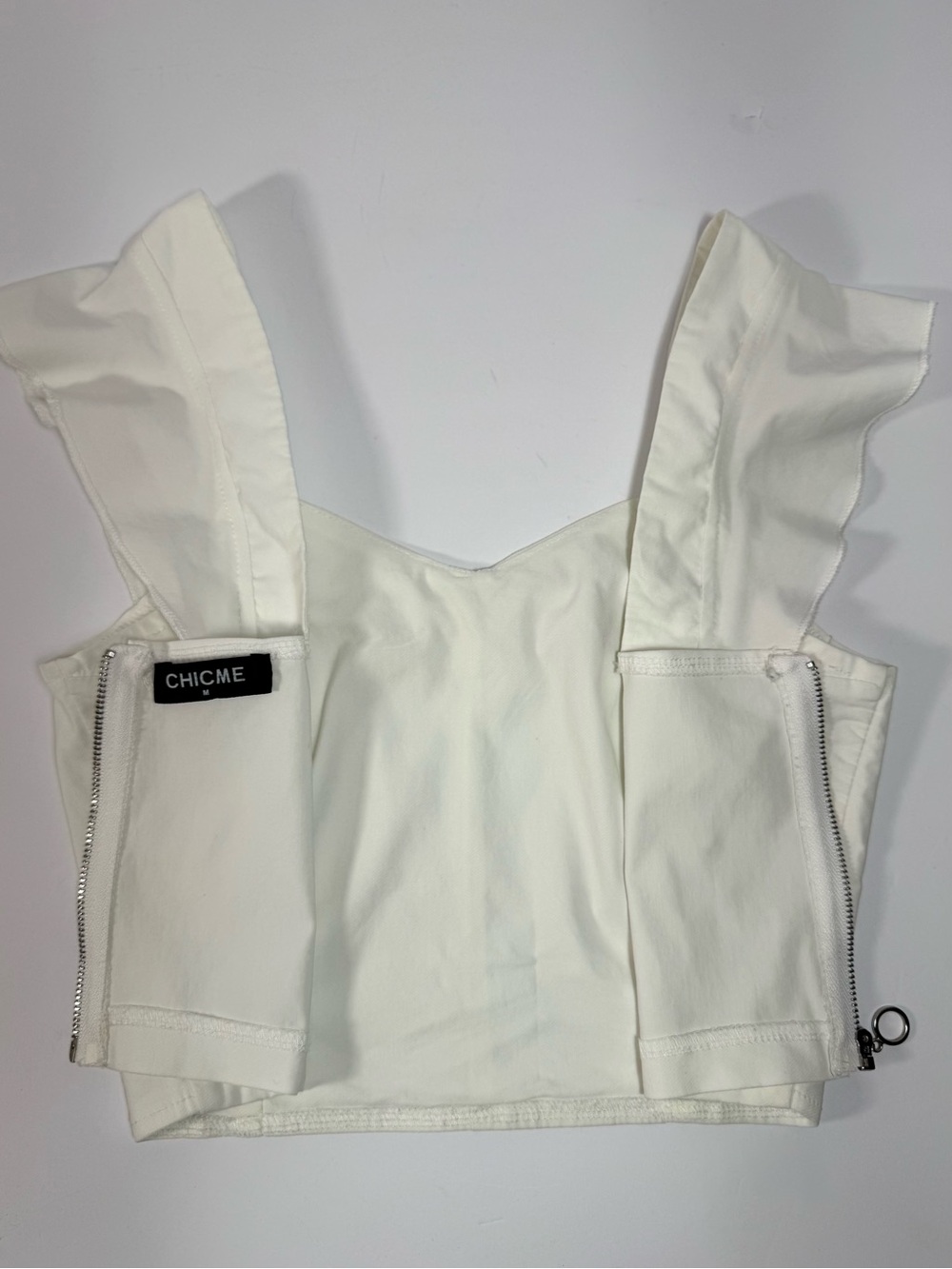 Women's White Ruffle Sleeve Crop Top - Classic Summer Staple Chicme - Picture 5 of 14